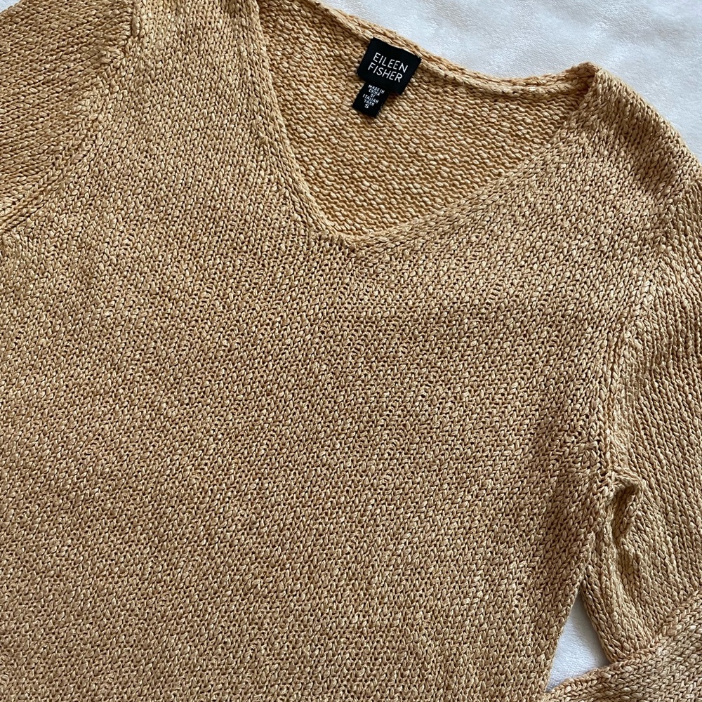 Eileen Fisher Women's Metallic Yellow Gold V-Neck Knit Sweater